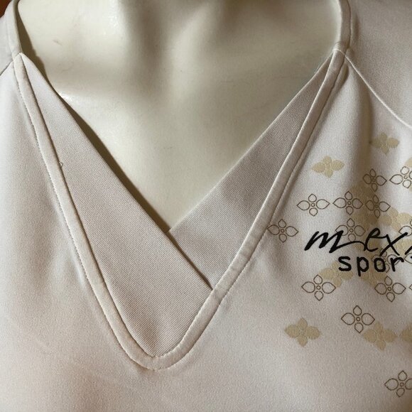 Mexx Sport Drynamic Activewear Short Sleeve V Neck Athletic Top Cream Sz M - Picture 2 of 4